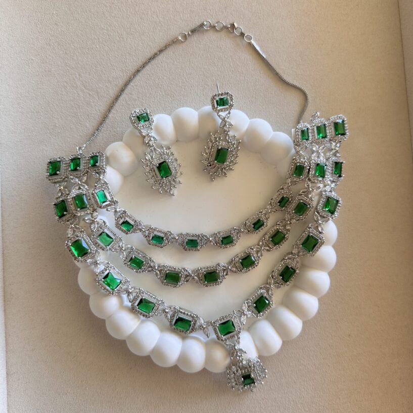 Three Layer Green AD Necklace Set