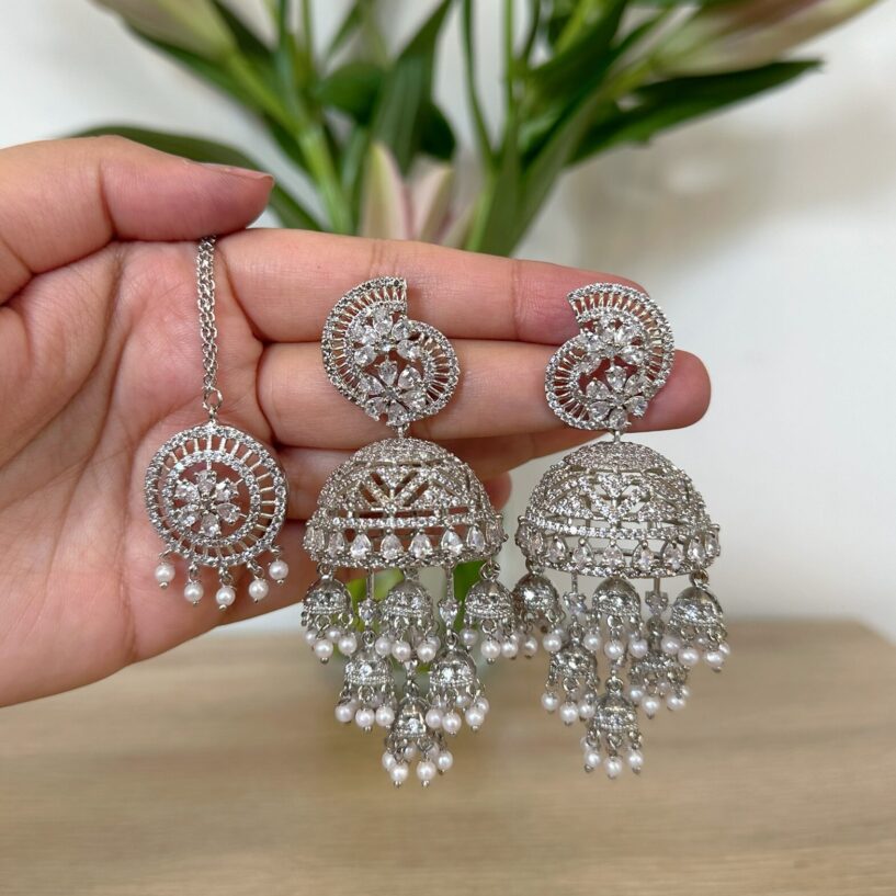 Silver American diamond Jhumka