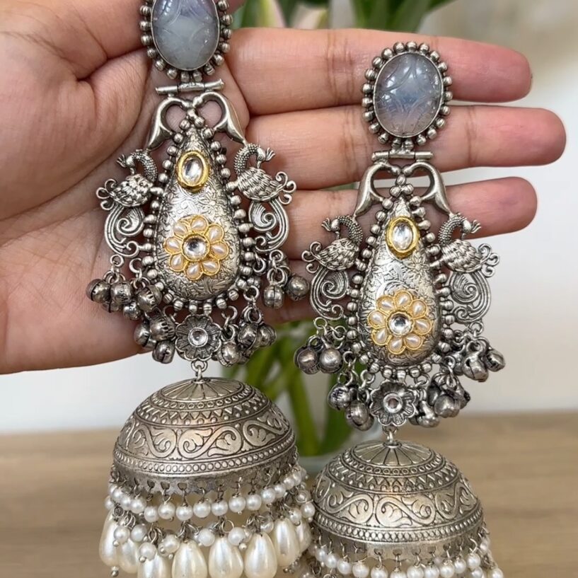 Preeti Silver Jhumka - White
