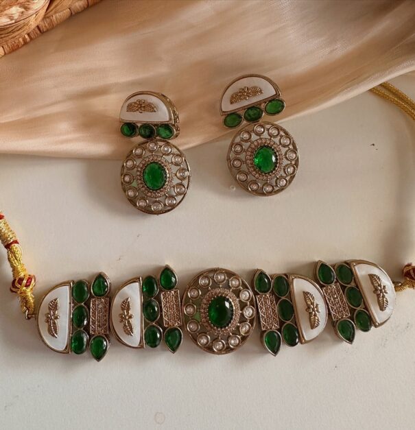 Shivani Necklace Set (Green) - Image 3