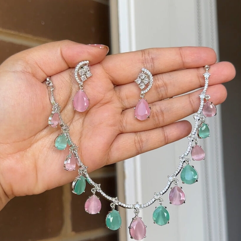 Sophia Necklace Set (Mint-Pink)