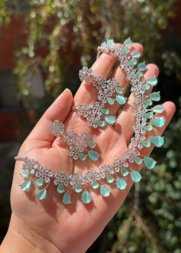 Saheli AD Necklace Set (Mint)