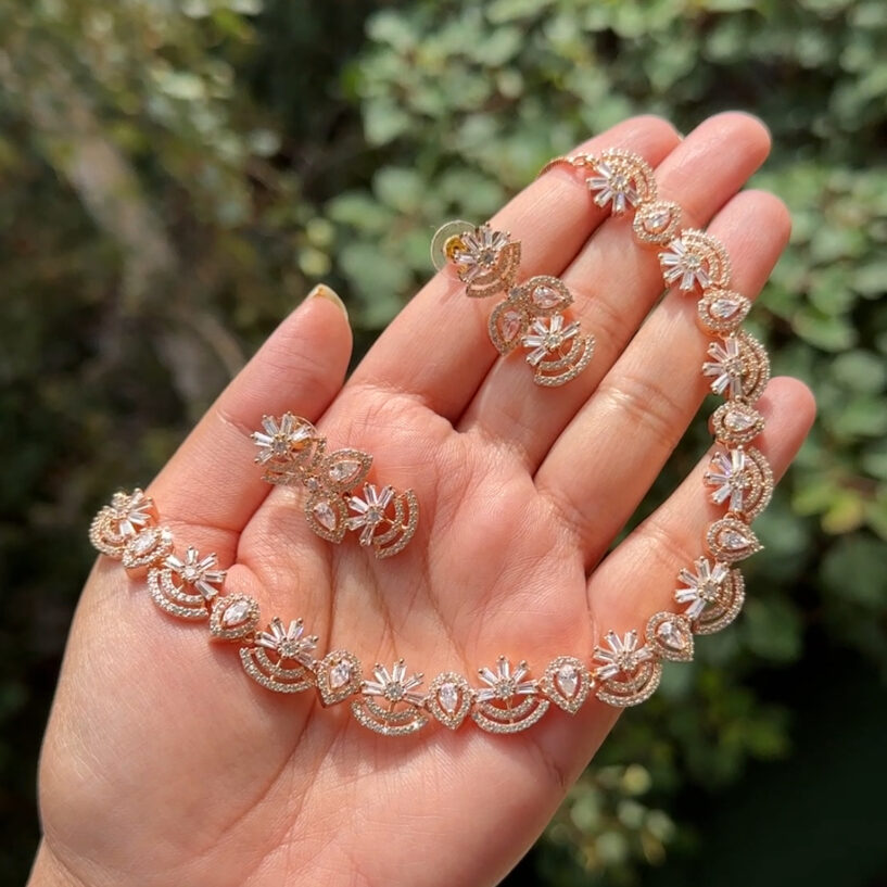 Pushpa Rose Gold Necklace Set
