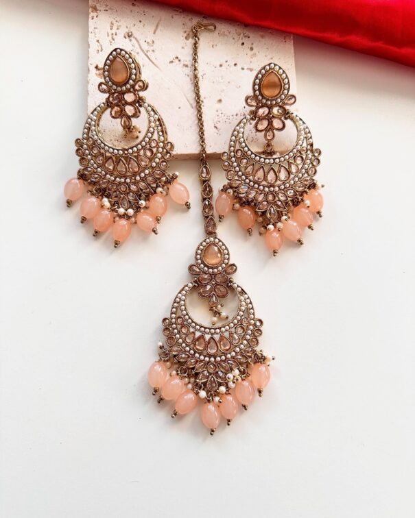 Shilpa Necklace Set (Peach) - Image 3