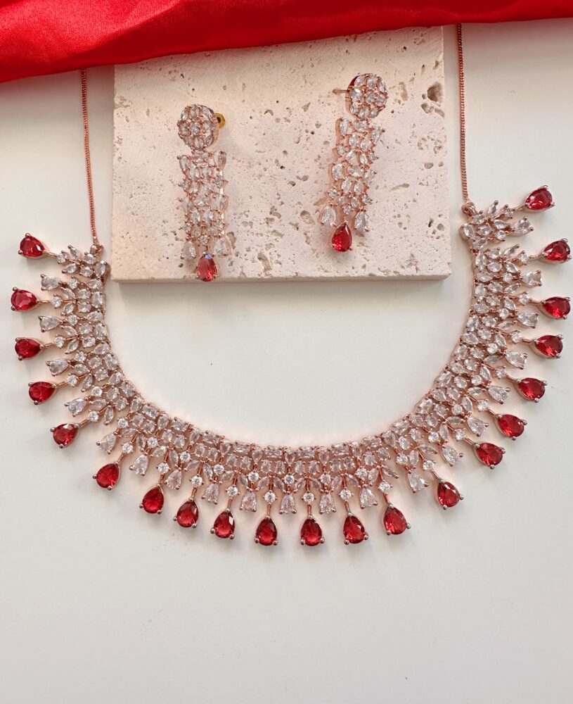 Ela Necklace Set (Maroon Red)