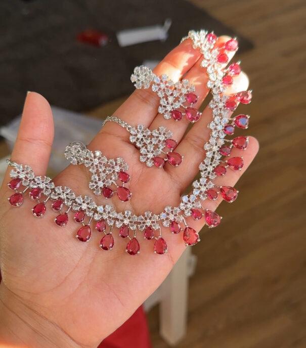 Angel Necklace Set (Maroon Red)