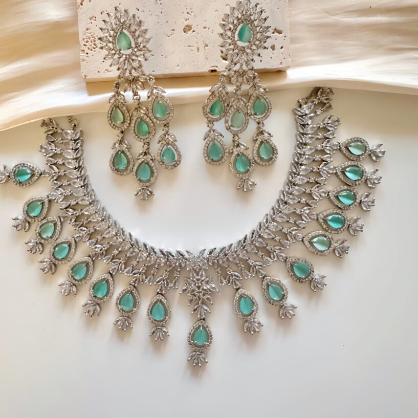 Anika AD Necklace Set (Mint-Silver)