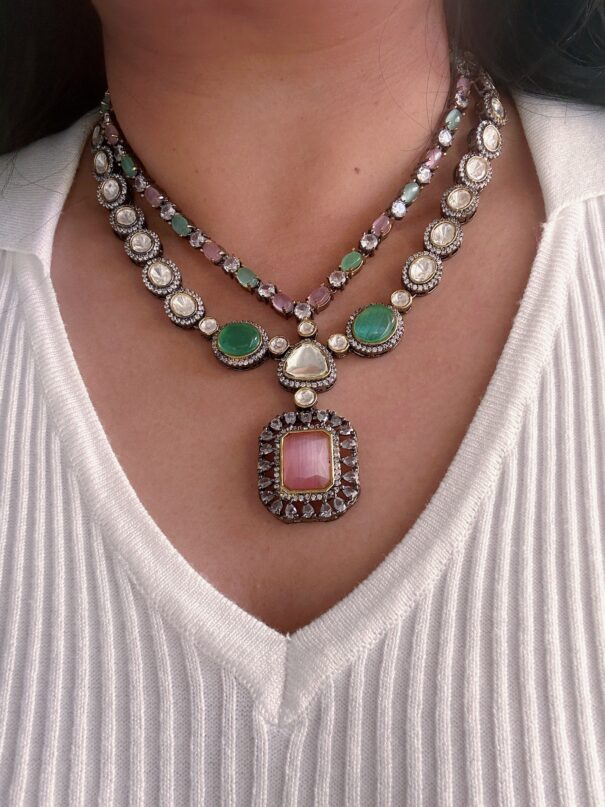 Mint Pink Victorian Polish Necklace Set