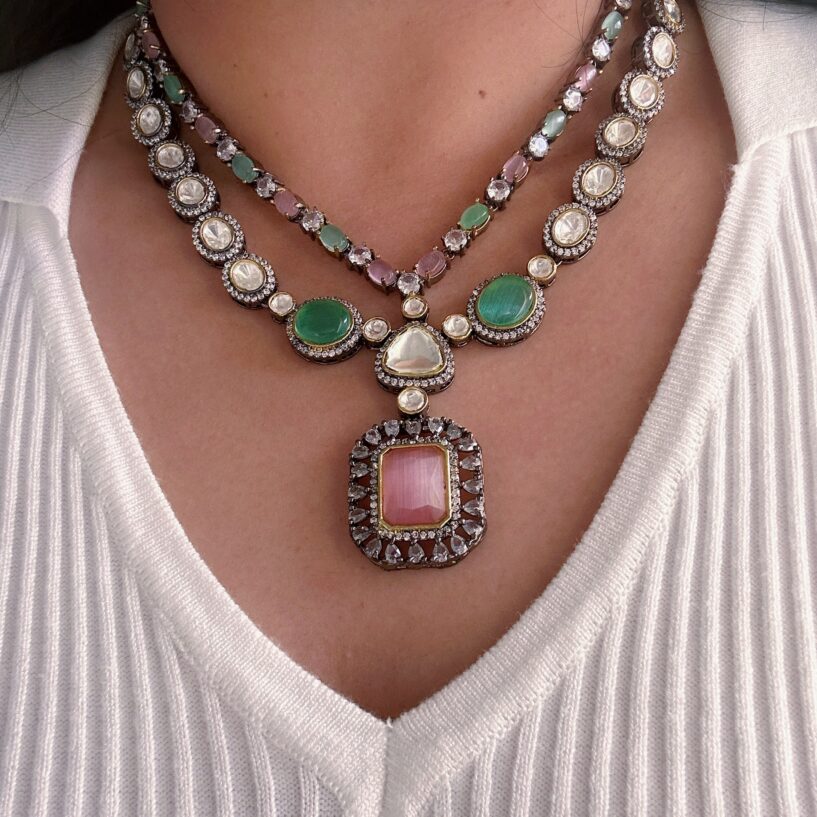 Mint Pink Victorian Polish Necklace Set