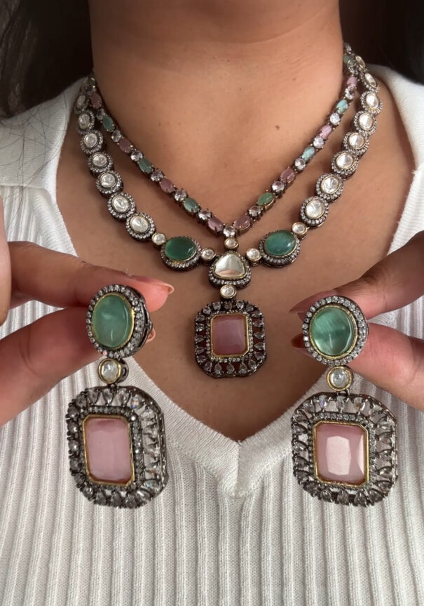 Mint Pink Victorian Polish Necklace Set - Image 2