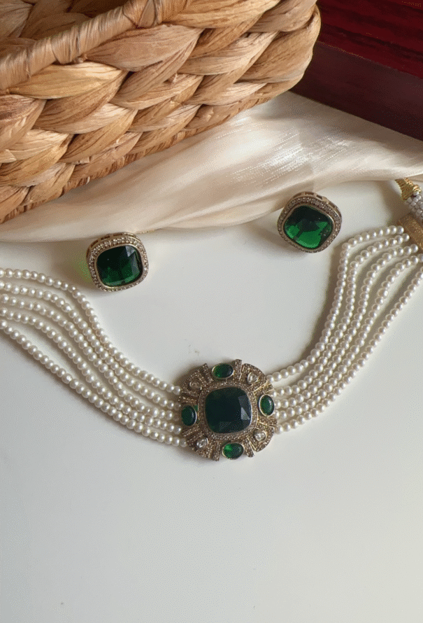 Palki Swarovski Style Set (Green) - Image 2