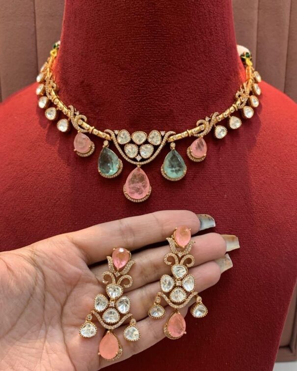 Paalki Necklace Set(Peach-Green)