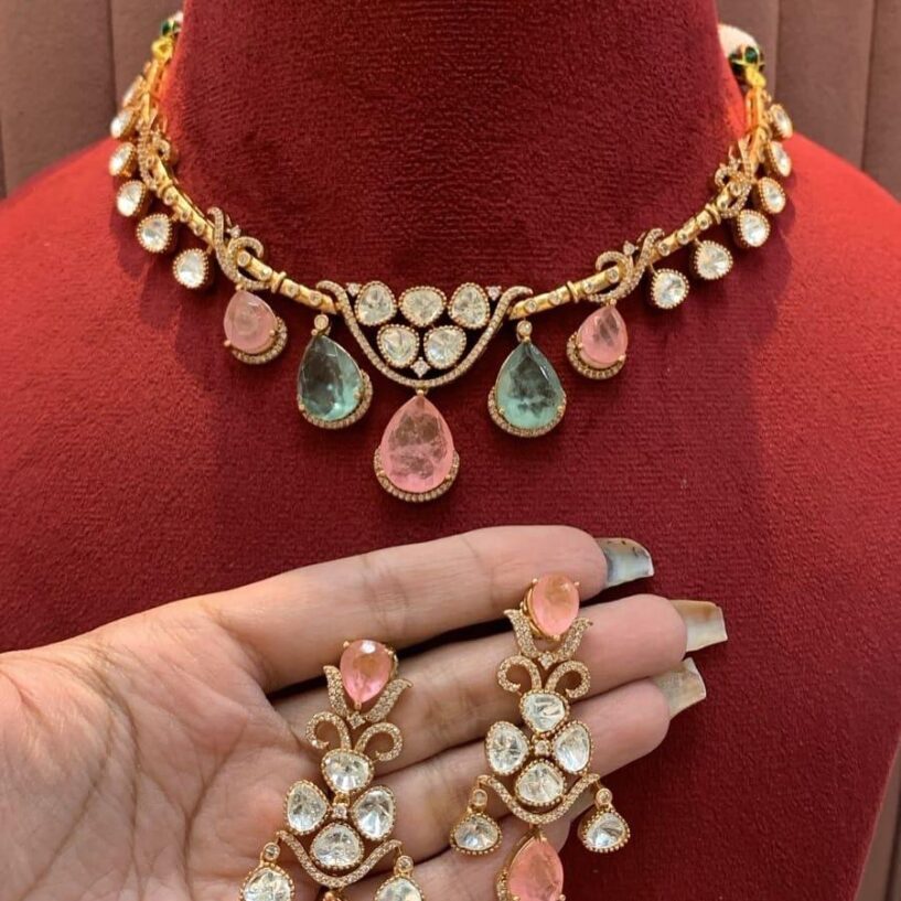 Paalki Necklace Set(Peach-Green)