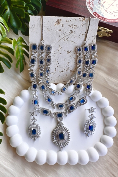 Three Layer Ad Necklace Set (Blue)