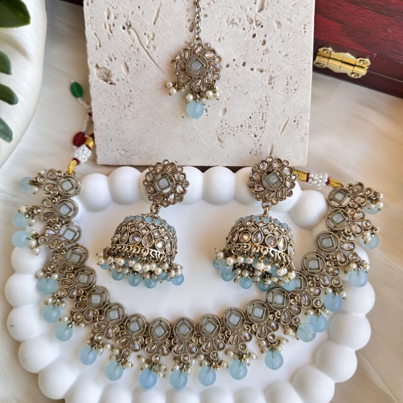 Pihu Necklace Set (Baby Blue)