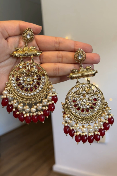Koyal Earrings (Maroon Red)