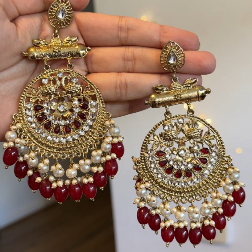 Koyal Earrings (Maroon Red)