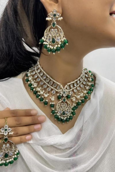 Parul 2 in 1 Choker Necklace Set(Green)