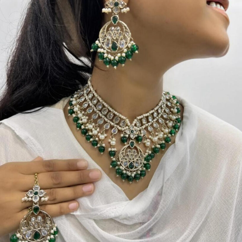 Parul 2 in 1 Choker Necklace Set(Green)